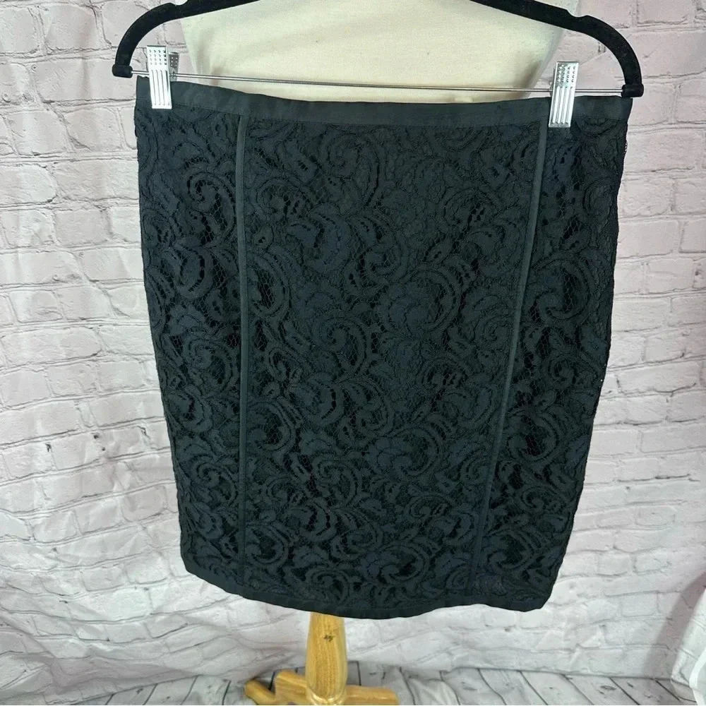 banana republic black lace overlay pencil skirt size 10